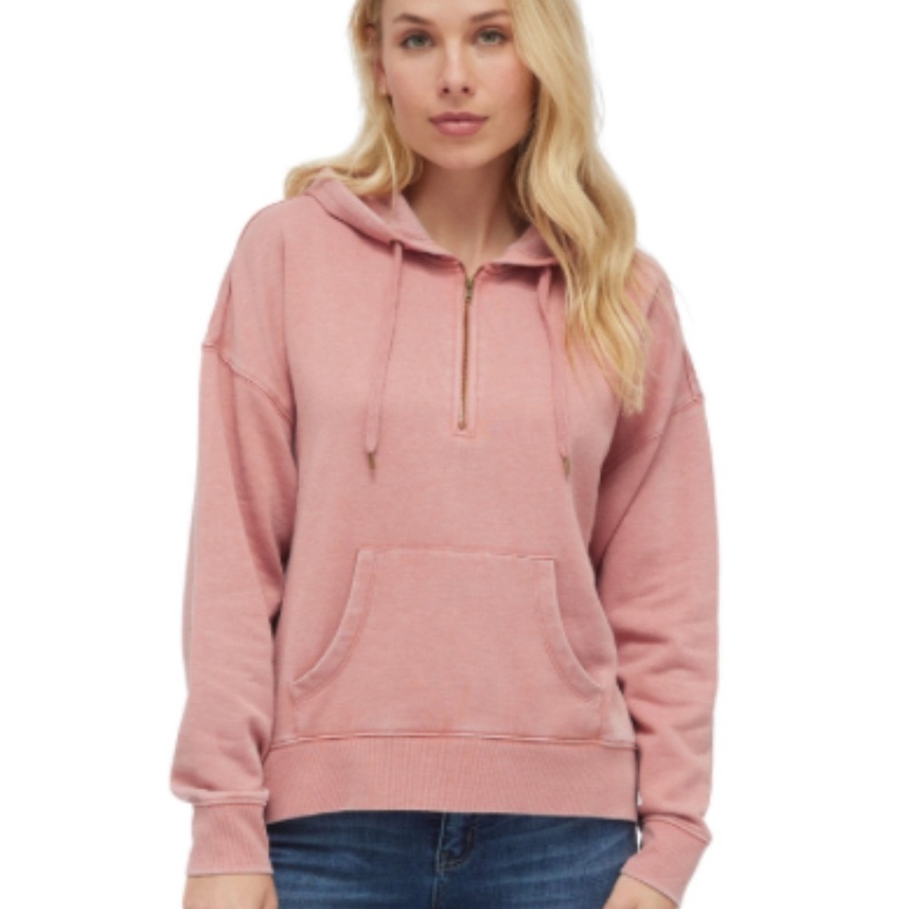 MADISON BURNOUT FLEECE ¼-ZIP HOODIE - WASHED SALMON / XXL